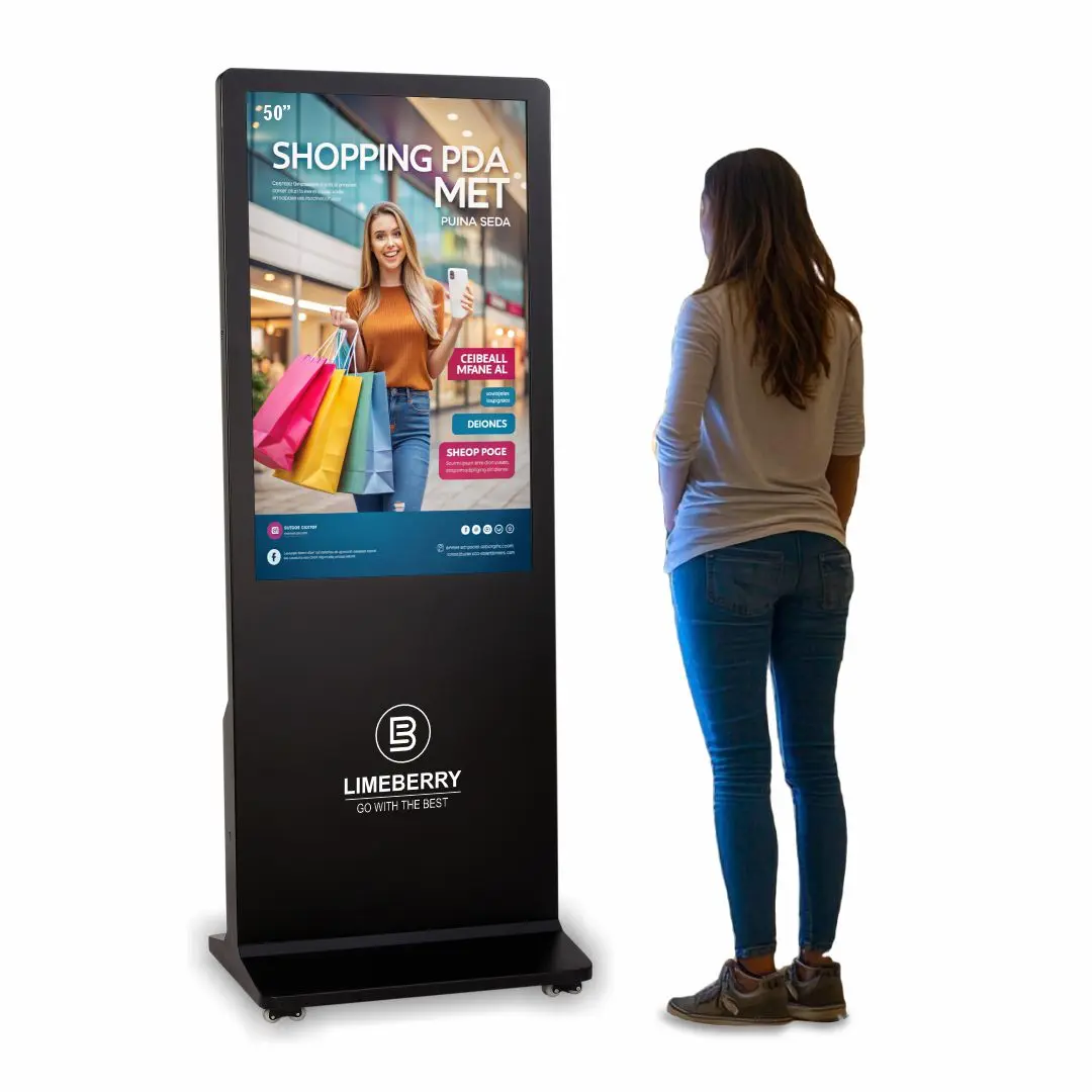 50 Inch Indoor Digital Signage Standee Half Glass I-Shape 4K Ultra HD Resolution Screens Led Display (LB501-IUH)